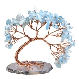 Nupuyai Aquamarine Crystal Tree Feng Shui Gemstone Tree of Life, Lucky Tree, Money Tree, Gift, Wedding, Decoration
