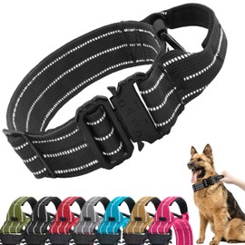 Maiiu Tactical Dog Collar, Adjustable Military Training Reflective Nylon Dog Collar with Control Handle, Heavy Duty Metal Buckle for Medium and Large Dogs(M, Black)