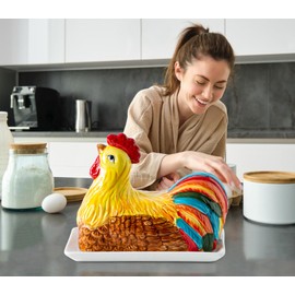 Chicken Butter Dish With Lid For Countertop Colorful Ceramic Butter Container Covered Butter Dish White Butter Tray Cute Butter Keeper Elegant Butterdish Mantequillera Con Tapa