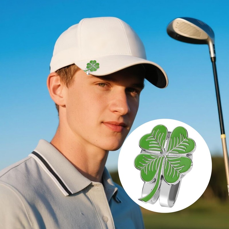 Penitue Magnetic Golf Ball Marker Hat Clip, Green Four-Leaf Clover
