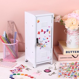Mini Locker Miniature Storage with Lock and Keys, White Small Locker Cute Functional Locker Miniature Storage Metal Locker for Desktop Bedroom Home Office Dollhouse Furniture Accessories(White)