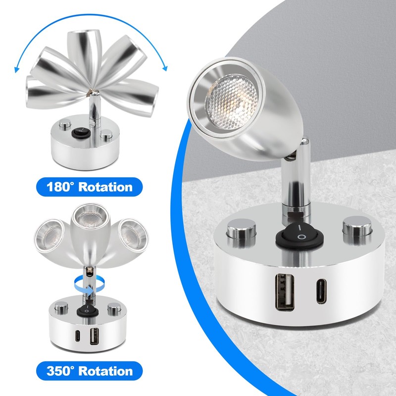 WTNYOU 2-PCS RV Reading Lights 12V Interior with USB-A &