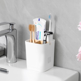 Electric Toothbrush Holder 3 Slots Tooth Brushing Holder with Bamboo Dividers for Bathrooms, Plastic Toothbrush and Toothpaste Organizer for Shower, Countertop, Vanity, White