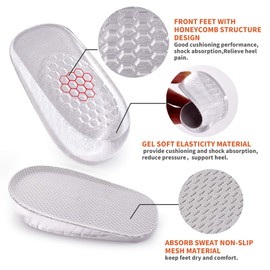 SAUDEfoot 1 Pair Gel Height Increase Heel Insoles,Invisible Shoe Lifts Inserts,Cushion Elastic Shock Absorption Heel Pads,Increase Height 1cm 2cm 3cm for Men and Women (S for Women,Heaght:1cm, Gray)