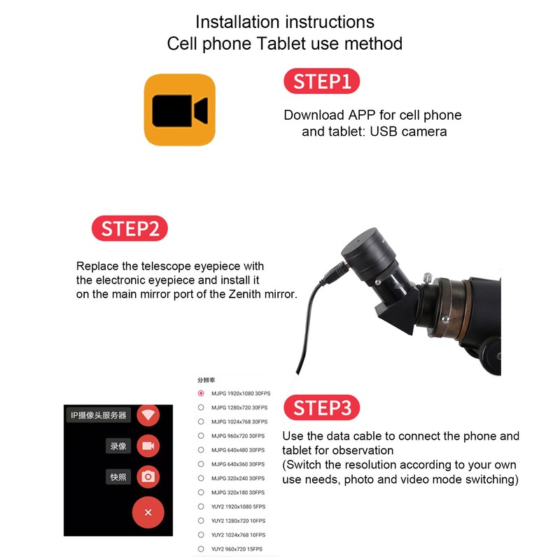 Telescope Electronic Eyepiece Aluminum Alloy 2MP HD USB Interface Color