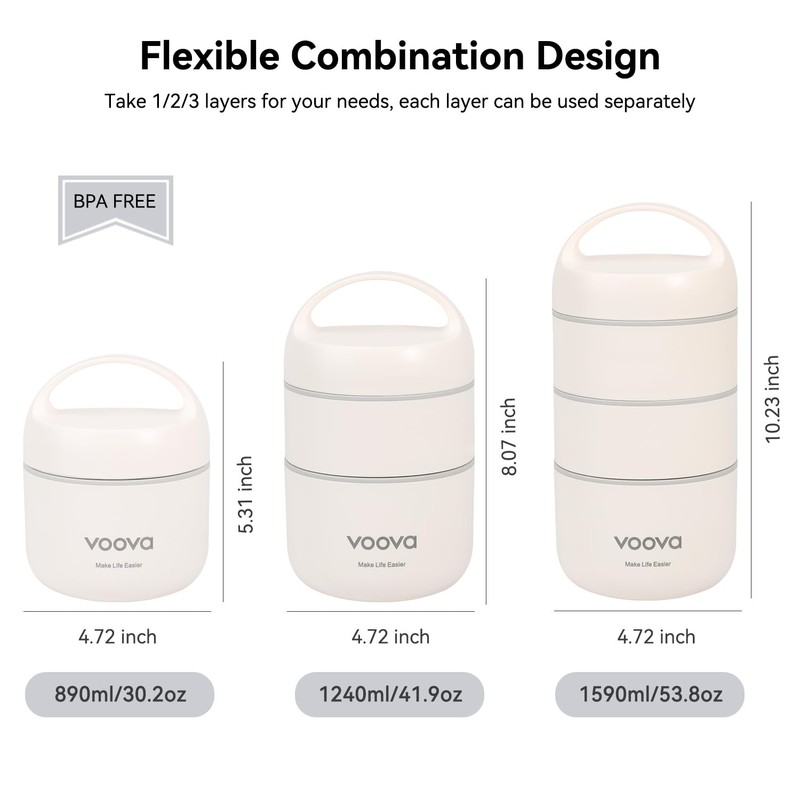 Voova Stackable Stainless Steel Thermal Lunch Box with Lunch Bag