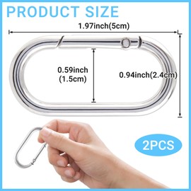 Isslly 2Pcs Oval Carabiner Keyring Clip, Silver Heavy Duty Snap Spring Carabiner Clip, Small Metal O Ring Buckle Clasp Strap Rings for Crafts, Purse, Bag Straps - 1.97 × 0.94 Inch