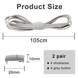 Augesak 2 Pairs of 6 mm Elastic Shoelaces Without Tying Laces, Quick Release, Magnetic Laces Quick Lacing System, Rubber Shoe Laces Without Tying for Children and, gray