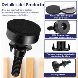 BILIBON 8 Piezas Niveladores de Muebles, Patas de Nivelación de Mueble Ajustable con Roscados de 3/8-16 Pulgadas, Base Grande con Capacidad para 1320 Libras, Apto para Mesa, Silla, Sofá