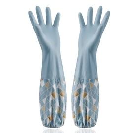 ARTIVITEE Rubber Gloves, Waterproof Gloves, Housework Gloves, Long, Non-slip, Fleece-Lined, Thick, Work Gloves, Long Gloves, For Cleaning, Kitchen, Car Washing, Dishwashing, Washing, Washing, Gardening, Cooking (Blue)