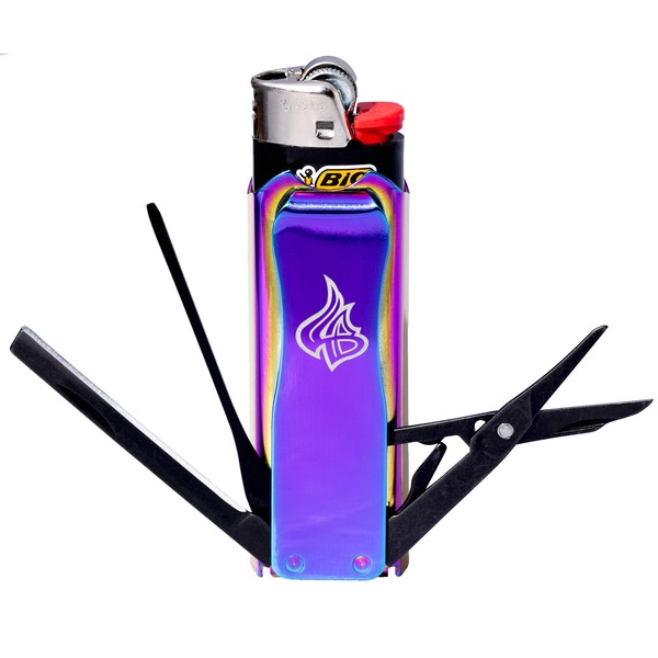 LighterBro Rose Iridescent - Stainless Steel Sleeve to Transform Your Pocket Lighter - Lighter Case with Poker, Super Sharp Knife & Scissors, Bottle Opener, Screwdrivers, & Keychain Holder
