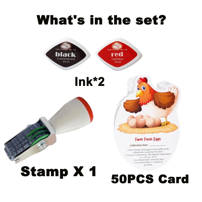 Egg Dater Kit, Date Stamp, 2 Fade-Resistant Ink Pads (Red