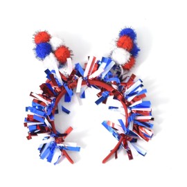 FFLaiwah 4th of July Headband for Women Red White Blue Pom Pom Patriotic Head Boppers USA Flag Independence Day Party Headband Hair Accessories-4 Ball