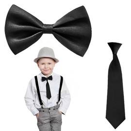 QOCUILC 2 Pieces Kids Bow Tie Set Adjustable Bow Tie Black Universal Tie for Kids, Multicoloured