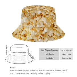 Food Popcorn Bucket Hats Unisex Washed Cotton Lightweight Outdoor Summer Beach Sun Hats Men Women Bucket Hat for Travel