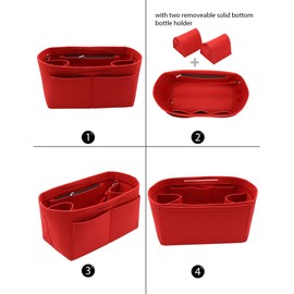 LEXSION Felt Purse Organizer Insert Bag In Bag with Two Removeable Holder 8020 Red M
