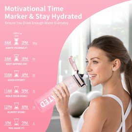 QLUR Water Bottle with Straw, 32oz Sports Motivational Water Bottle, 1L Tritan Water Bottle with Time Markings to Drink & Carry Strap, BPA Free, LeakProof for Women Men Gym Fitness Outdoor (1 Bottle)