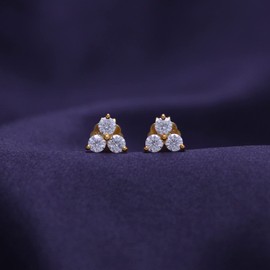 SAVEARTH DIAMONDS 1/2ctw Round Lab Created Moissanite Diamond 3-Stone Cluster Stud Earrings for Women in 14k Yellow Gold Over Sterling Silver (0.50 Cttw)