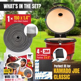 Wire Mesh Gasket Kit Fit for Kamado Joe Classic - 150" Fiberglass Kamado Joe Gasket Replacement Kit - Fit for Big Green Egg - Kamado Joe Accessories & Replacement Parts - Smoker Gasket Seal