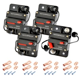 Bolipoeq 250Amp Circuit Breaker DC 12V-48V for Marine Boat Trolling Motor Automotive RV Trailer Car Solar System Battery Disconnect with Manual Reset Switch, IP67 Waterproof (Pack of 4)