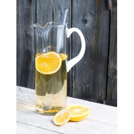 Barski - European Quality - Glass - Straight Sided Glass Pitcher with Opal (White) Handle - With Spout And Ice Lip 11" Height - 64 oz. Liquid Capacity - Made in Europe