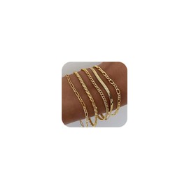 Gold Bracelets for Women Delicate Stackable Women's Bracelets Fashionable Gold Bracelets 14K Gold Plated Herringbone Bracelet Jewelry Set Cute Bracelet Set Gifts for Ladies Girls(Gold Twist chain 5PCS)