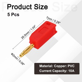 sourcing map 5 Pcs 2mm Banana Plugs, 10A 7mm OD 26.5mm Length Speaker Wire Cable Plugs Connectors, Banana Jack Connector for Speaker Wire Audio Cable, Red