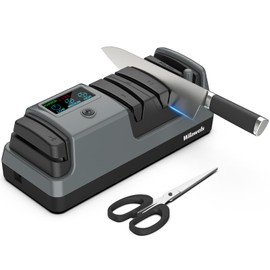 WILAWELS Electric Knife Sharpener, 5-in-1, 3 Rotational Speed Adjustable Electric Knife Sharpener for Straight/Serrated/Ceramic Knives, Scissors, Chef Knives, Axes, Grey H01KS06
