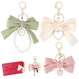Sopoloray 3 Pack Cute Bow Keychain for Women,Purse Charms Accessories with Bowknot Design,Car Key Chain Decor for Handbags Girls Gift (Matcha Green,Pink,Beige)
