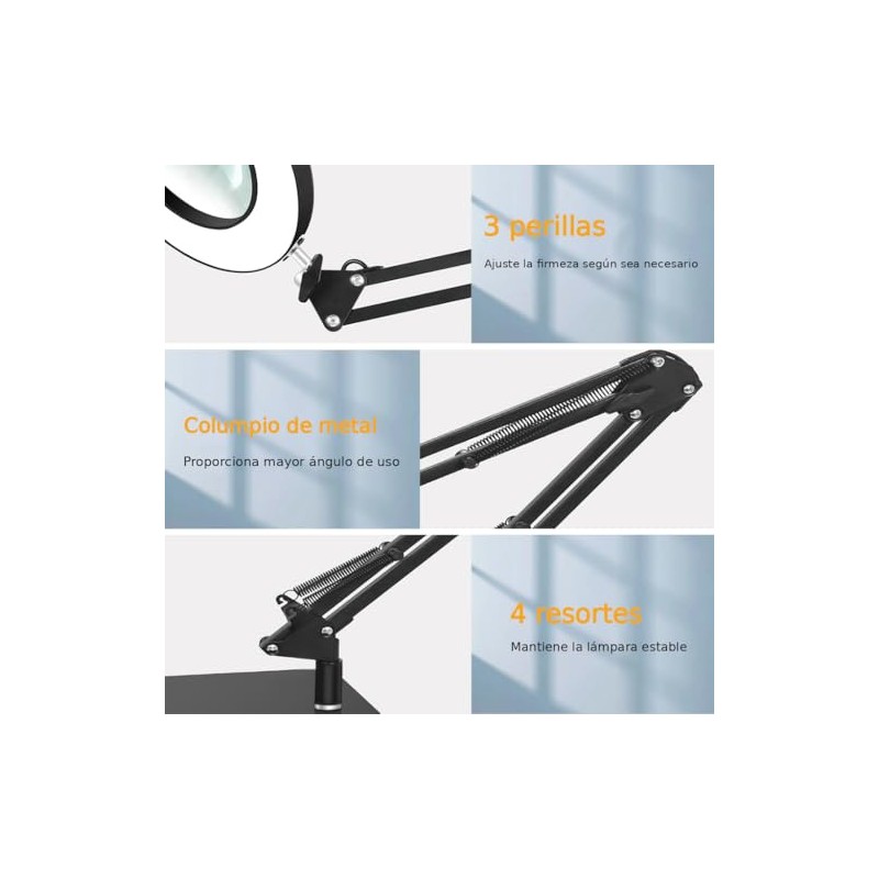 HASTHIP® 10X Magnifying LED Desk Lamp, USB-Powered Dimmable Ring Light