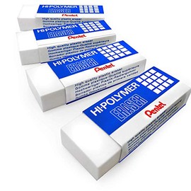 Pentel - Hi-Polymer Jumbo Plastic Rubbers Erasers - White - Pack of 4