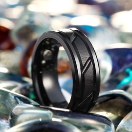 King Will Classic Mens 8mm Black Tungsten Carbide Wedding Band Brick Pattern Brushed Finish Engagement Promise Rings Oblique Brick Pattern Groove Tungsten Ring 9.5