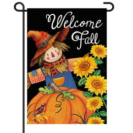 Welcome Fall Pumpkin Garden Flags Burlap 12x18 Double Sided, Autumn Scarecrow Sign Small Flag Farmhouse Yard Outdoor Decorations DF834