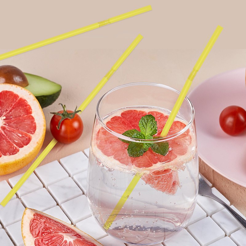 YAOSHENG 200pcs 8.26" x 0.2"Solid Colors Flexible Drinking Orange Straws,