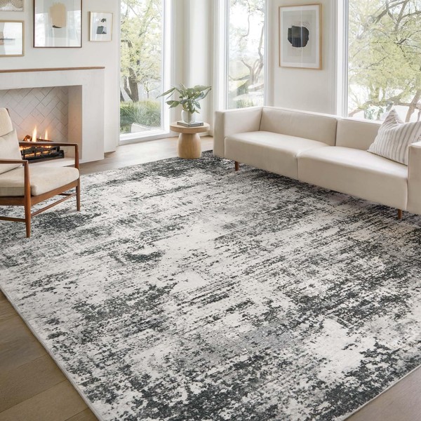 Area Rug Living Room Washable Rugs: 8x10 Modern Neutral Abstract