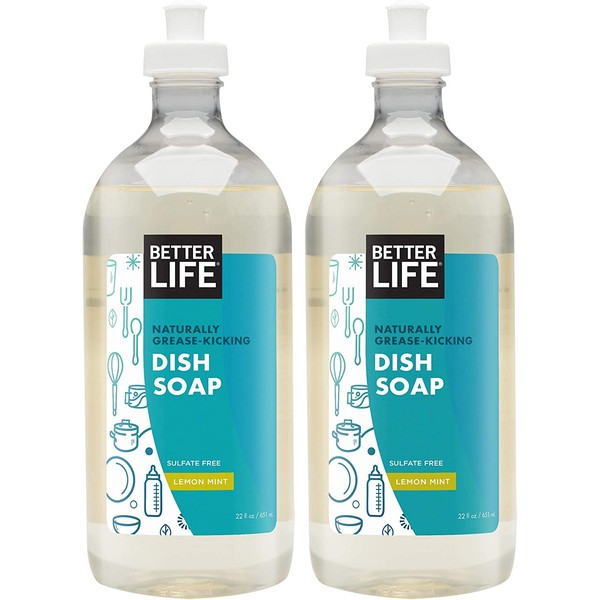 Better Life Natural Dish Soap, Lemon Mint Scent, 22 Ounces (Pack of 2), 24068
