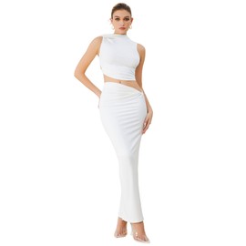 Verdusa Two Piece Sets For Women Going Out Tops and Bodycon Maxi Skirt Set Vacation Outfits White Medium