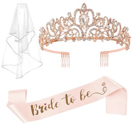 Bride to Be Sash and Veil, Jga Accessories, Women Stag Party, Bride to Be Decoration, Jga Rose Gold Bride Sash Crown Jga for Bachelorette Party Accessories, Bridal Eve Wedding, Pack of 3