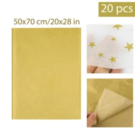 20 Sheets Gold Tissue Paper 50 x 70cm Xmas Tissue Paper White Star Gift Wrapping Paper Crafts for Birthday Christmas Valentine's Day Party