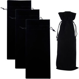 Beebeecraft 4Pcs Velvet Wine Bags Drawstring Champagne Wine Gift Bags Black Reusable Congrats Drinking Bottle Wrapping Pouches 14.76x5.98in for Birthday Dinner Wedding Party