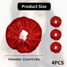 Pack of 4 Hair Bobbles Red Scrunchies Velvet Large Hair Bobbles Scrunchies Velvet Fabric Hair Thick Elastic Hair Bands Ponytail Headband Accessories Hair Accessories for Women and Girls