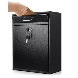 Yaocom Locking Mailbox with Key for Outdoor 14 x 12 x 4 Inches Large Wall Mount Mail Box with Lock Security Mail Drop Metal Collection Boxes Hanging Secure Postbox (Black)