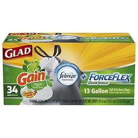 Glad Forceflex Odorshield Tall Kitchen Drawstring Trash Bags, Gain Original, 13 Gallon, 34 Count by Glad