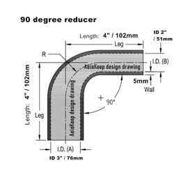 AotoKoop Universal High Performance 4-Ply 90 Degree Elbow Reducer Coupler Silicone Hose ID 2" to 3" (51mm to 76mm), Red
