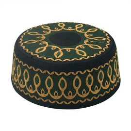 Kids Boys Muslim Prayer Hat, Islamic Kufi Hat Knitting Taqiyah Knitted Skull Cap Beanie Embroidered Topi Head Wear for Children Green