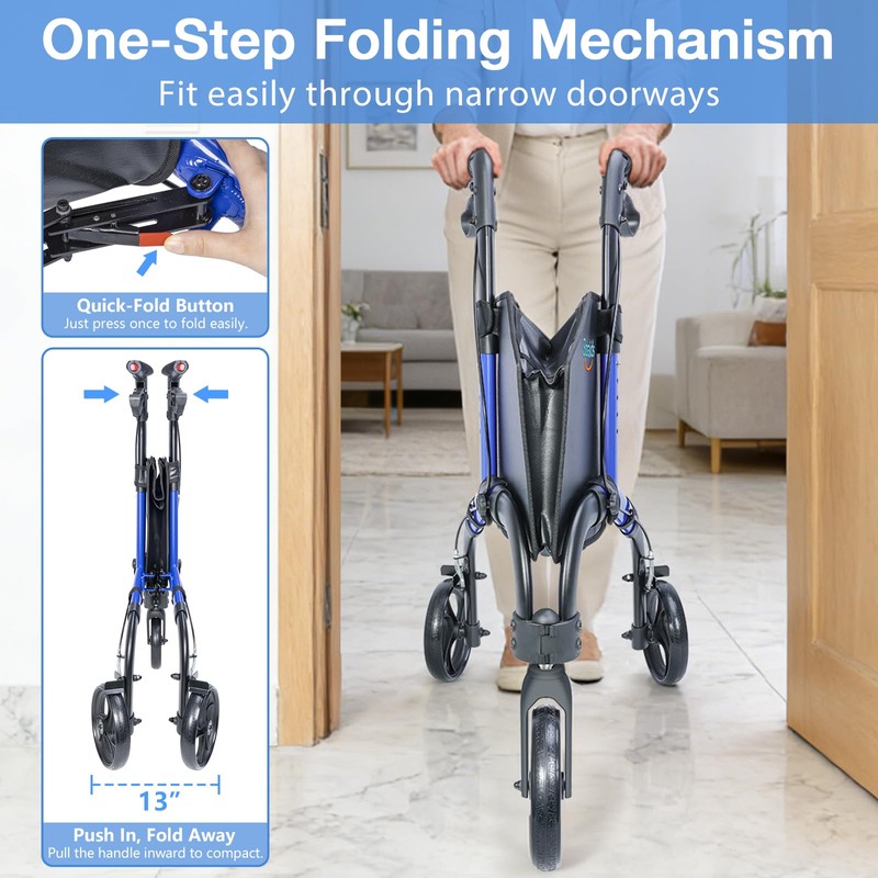 Soaids 3 Wheel Walkers for Seniors, Lightweight Foldable Rolling Rollator