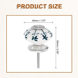 sourcing map 6 Pcs Floral Ceramic Pull Knobs, Vintage Round Cabinet Knobs, Green Branches Ceramic Knobs Pumpkin Knobs for Kitchen Cabinet, Door & Drawer, Wardrobe, Cupboard