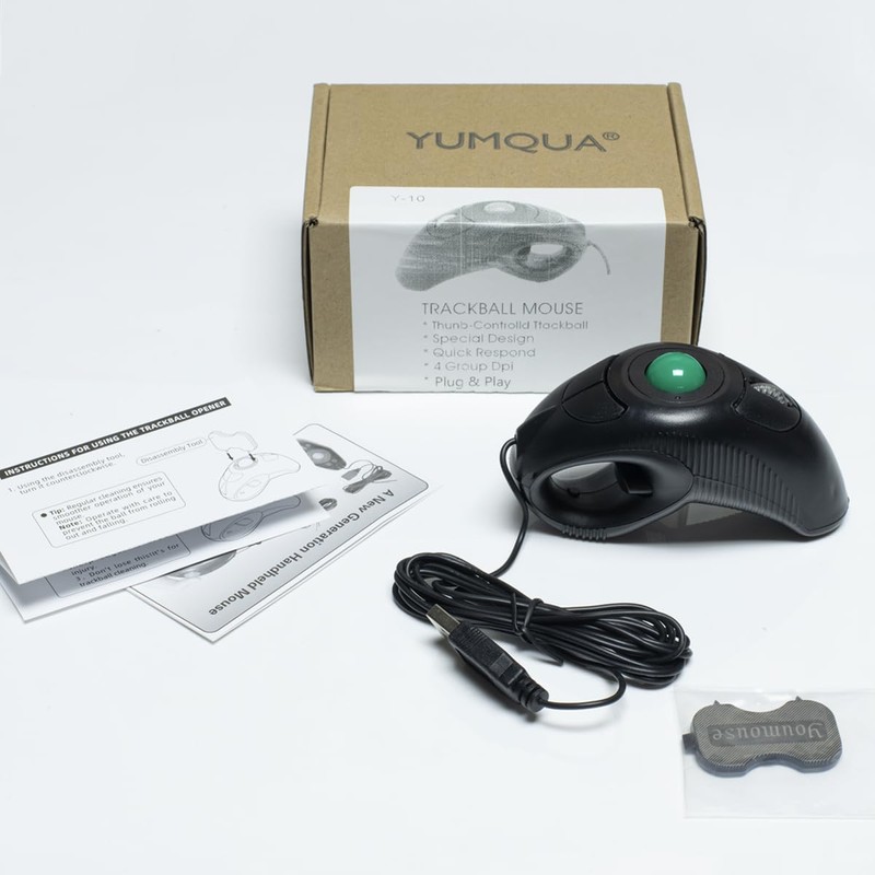 YUMQUA Finger Mouse, Handheld Trackball Mouse USB Wired Hand Held