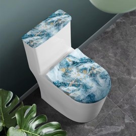 FUIALDOLG Toilet Lid Covers for Bathroom,Marble Machine Washable Toilet Seat Cover Anti-slip Elastic Edge Toilet Lid Dust Cover and Toilet Tank Lid Cover