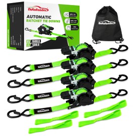 Autofonder Retractable Ratchet Straps with Soft Loops(4 Pack)-(1,500lb Break Strength) -1 Inch x 12 Feet Heavy Duty Auto Self Retracting Tie Down Strap for Truck, Cargo Trailer, Motorcycle, Rad & More